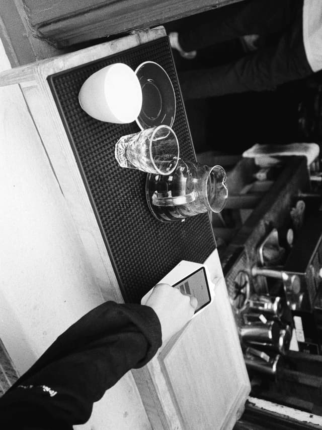 A coffee counter from above.