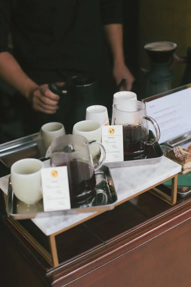 Slow bar pour-over coffee tasting flight served at Paper Son Coffee in Chinatown