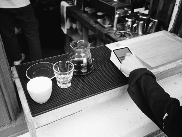 A coffee counter from above.